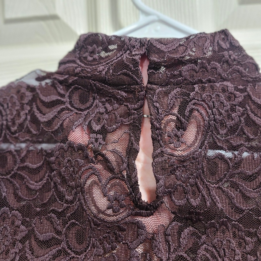 LOFT Women XS Petite Brown Floral Lace Mock Neck Long Sleeve Blouse Top - Picture 5 of 7